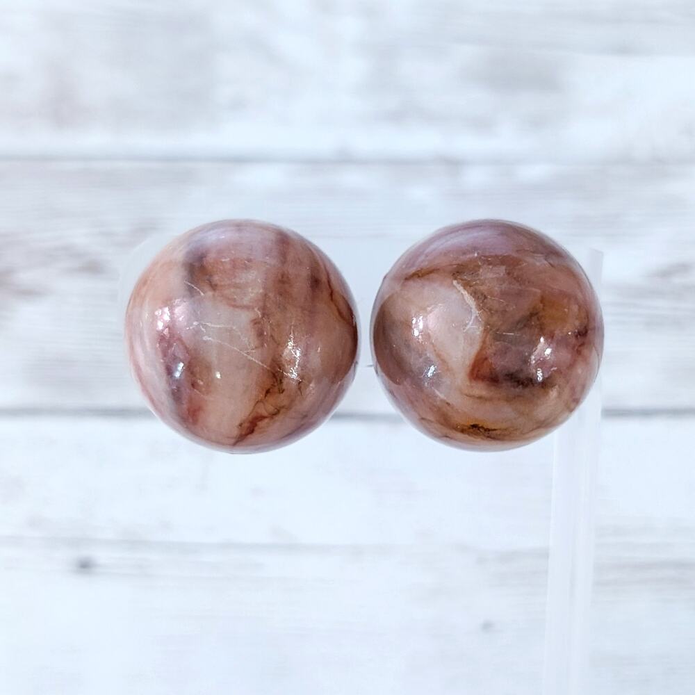 Vintage Clip On Earrings Very Domed Marbled Brown Large Statement